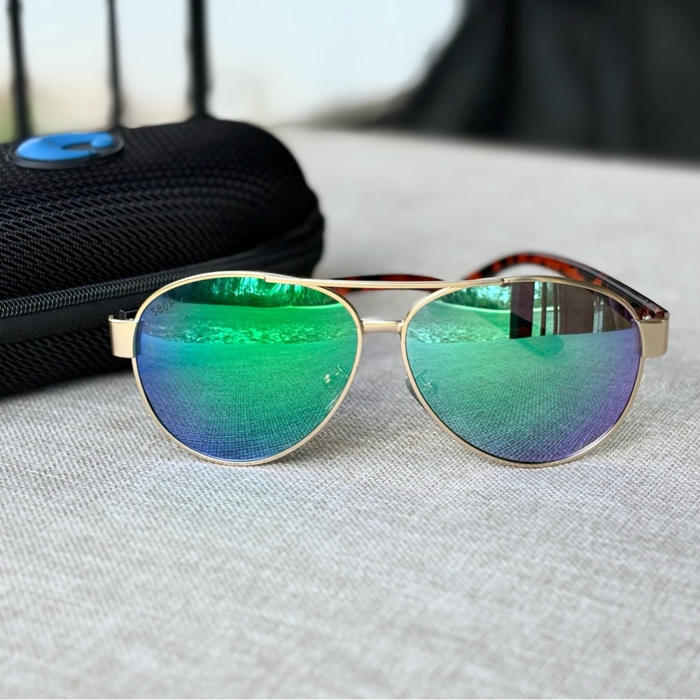 Costa Gold Frame Sunglasses with Green-Blue Mirrored Lenses